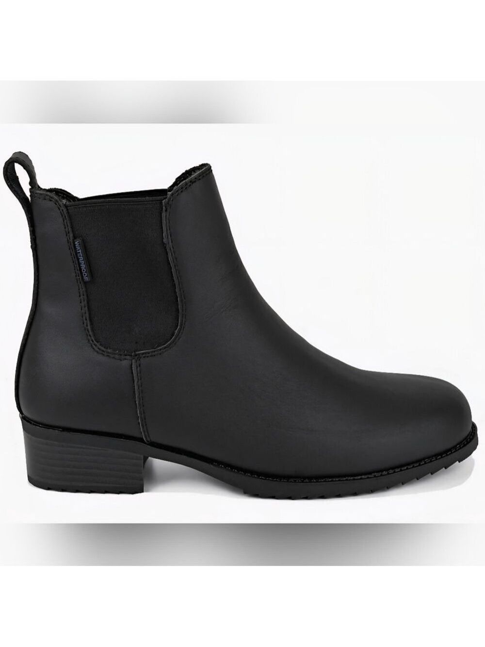 Comfy Moda Black Waterproof Leather Chelsea Boots With Warmex Wool Insole